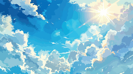 Fototapeta na wymiar Vector Blue sky with clouds. Anime style background