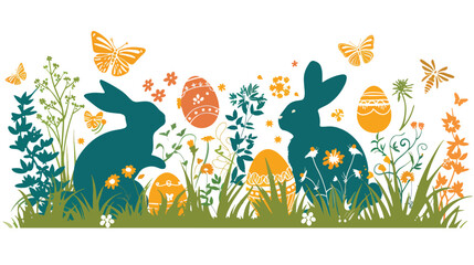 Vector Cute Easter banner with Easter bunnies