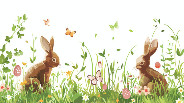Vector Cute Easter banner with Easter bunnies
