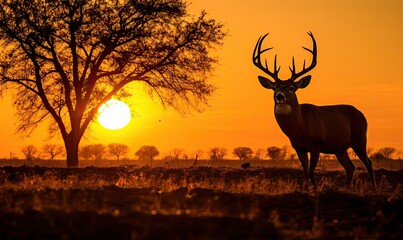 Majestic Deer in Sunset Field