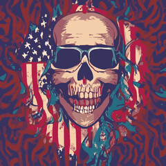 vector artwork A skull vector , cranium skull , human skull vector,free vector with sunglasses and a flag american vector design color vector design prints 