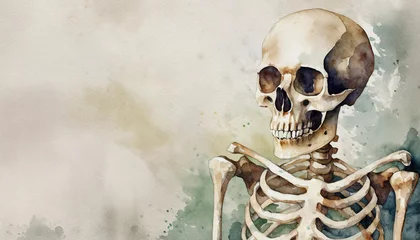 Photo sur Plexiglas Crâne aquarelle Skeleton, watercolor art, canvas background, copy space on one side