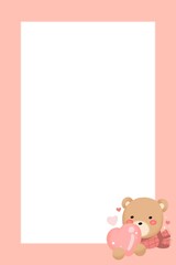 a teddy bear holding a heart and a blank white board