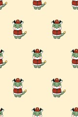 a pattern with a cartoon character wearing a hat