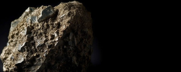 Bicchulite is a rare precious natural stone on a black background. AI generated. Header banner mockup with space.