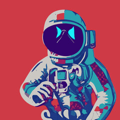 Obraz na płótnie Canvas vector artwork cartoon of a astronaut vector holding a camera vector design vector design 