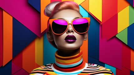 Portrait of fashion retro futuristic woman wearing sunglasses