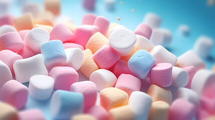 Colorful marshmallows, pastel candy assortment