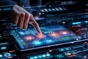 Obraz premium Business people, data analysis with tablet and paperwork, hands with online review in meeting and team with market research. Statistics, analytics dashboard and digital infographic with collaboration