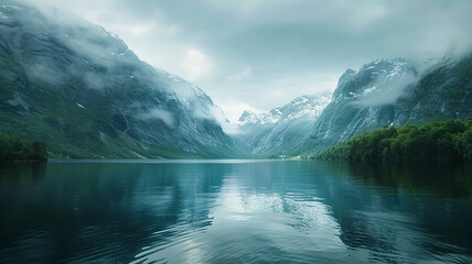 Glaciers carve their ancient stories into the rugged fjords.  - obrazy, fototapety, plakaty