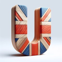 U letter United Kingdom letters shape 3D wooden Lettering Typeface. AI generated illustration