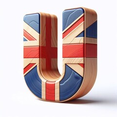 U letter United Kingdom letters shape 3D wooden Lettering Typeface. AI generated illustration