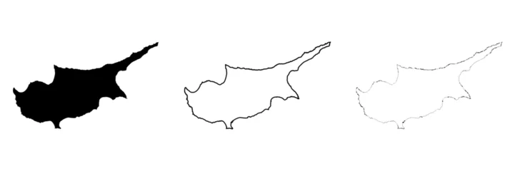 Foto op Canvas Cyprus country silhouette. Set of 3 high detailed maps. Solid black silhouette, thick black outline and thin black outline. Vector illustration isolated on white background. © pyty