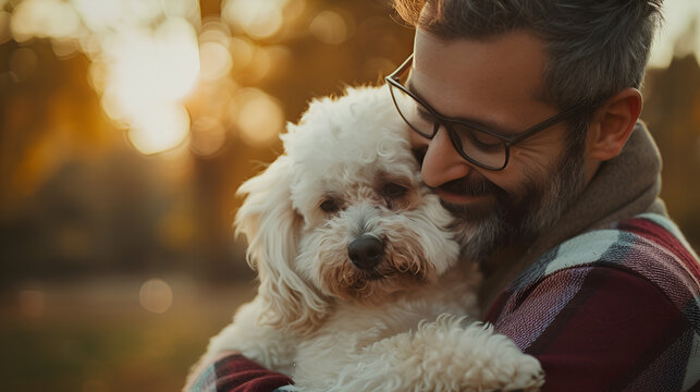 man holding paws of her golden retriever dog in the park,Young woman with her cute Jack Russell Terrier at home. Lovely pet
