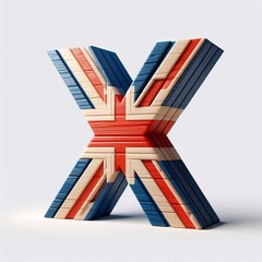 X letter United Kingdom letters shape 3D wooden Lettering Typeface. AI generated illustration