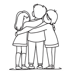 Boys and girls hugs. Kids love. Abstract person. Line art