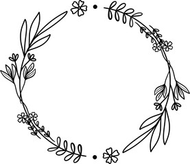 Hand drawn floral wreaths. Hand drawn leaves and flowers garlands. Hand drawn floral wreaths