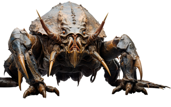 Giant Water Bug in Underwater Ambush on white background