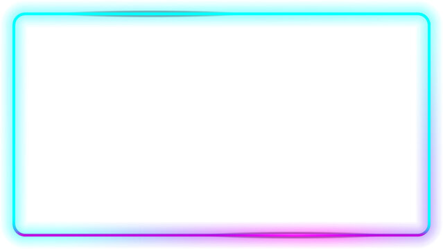 Neon frame in Cyan purple , rectangle light sign box, outline border with 15:8 aspect ratio for web presentation, thumbnail, ad, banner, png with transparent background.
