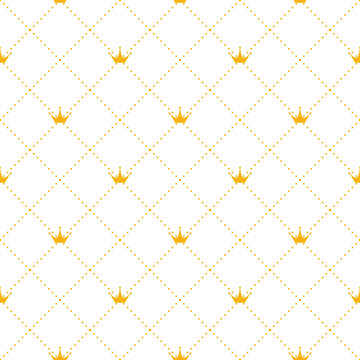 Seamless pattern with crown and dotted rhombus, vector illustration.