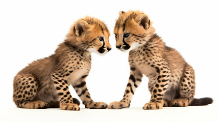 A pair of affectionate cheetah cubs playing together