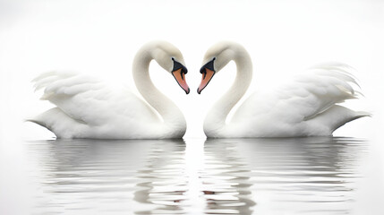 A pair of elegant swans in a graceful swim