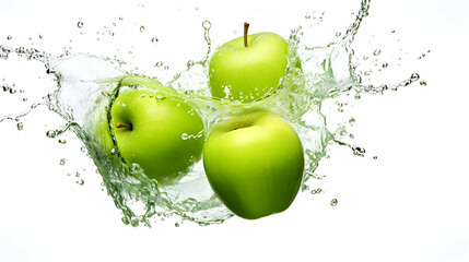 Crisp green apple in a lively splash