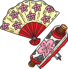 Ninja Scroll and Fan Cartoon Colored Clipart 