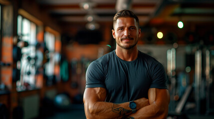 Fototapeta na wymiar Portrait of a fitness coach in a modern gym