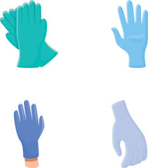 Household glove icons set cartoon vector. Protective rubber glove. Element of safety wear