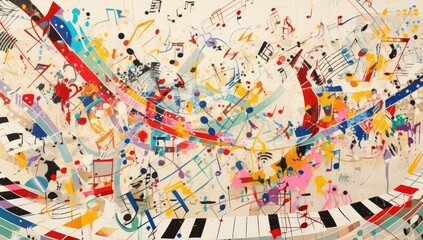 Abstract music background with notes - obrazy, fototapety, plakaty