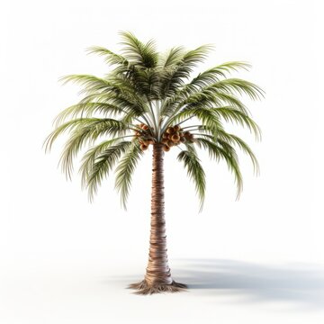3D model of a palm tree with coconuts against a white background , generated by AI