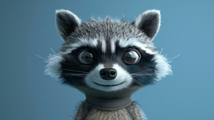 Fototapeta premium Cheeky 3D cartoon raccoon with mask in night sky blue ambiance