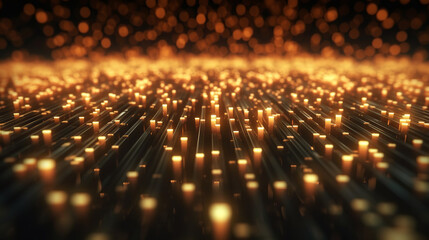3d rendering, science fiction background of glowing particles, a mesmerizing pattern of lights created by a field of illuminated rods