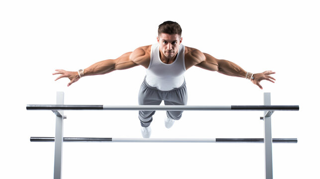 Gymnast on parallel bars