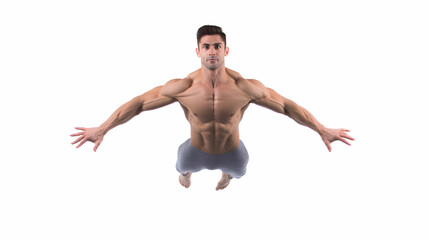 Fototapeta na wymiar Male Gymnast in mid-air a graceful display