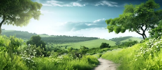 Fototapeta premium path in the green hills to climb the mountain