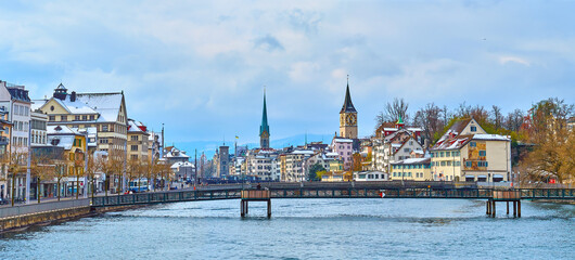 Historic Altstadt district on both banks of Limmat River, Zurich, Switzerland