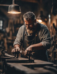 portrait of a blacksmith worker in his workshop
 - obrazy, fototapety, plakaty