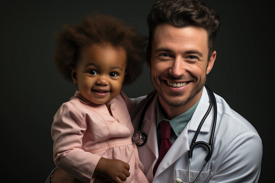 A young doctor having fun with a cute little girl