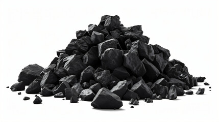 Pile of black charcoal or coal on a white background.