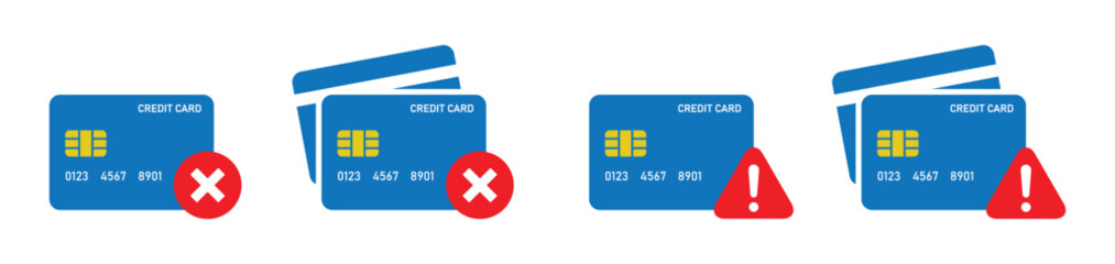 Credit card error icon. Money card blocked icon, vector illustration - obrazy, fototapety, plakaty