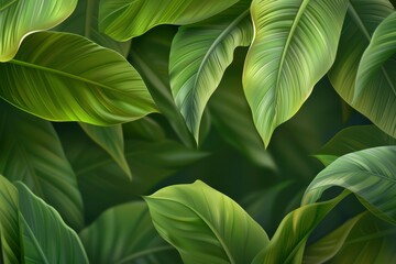 Summer tropical green background. Tropical leaves illustration. Plant pattern