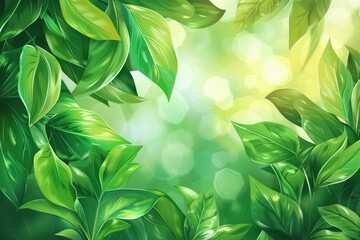 Summer tropical green background. Tropical leaves illustration. Plant pattern