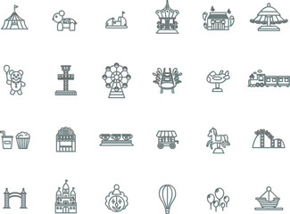 カラーシャドウのテーマパーク関連イラストアイコンセット　水色