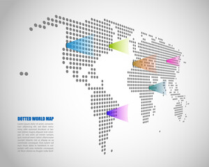 Dotted world map with search icons - Vector