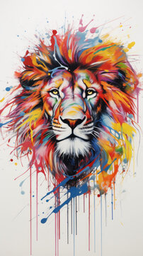 Modern color poster with a Lion in splashes of paint.