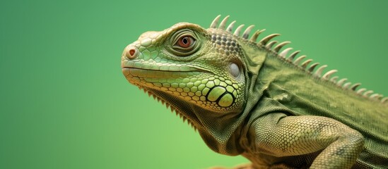 Fototapeta premium close up view of green Iguana (Iguana iguana) with blur background