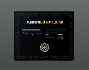 Professional certificate of appreciation Template diploma with luxury and modern pattern background. Achievement certificate.	
