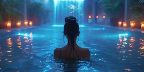 Woman in the pool in a spa beauty salon, relaxation, rest and wellness - obrazy, fototapety, plakaty